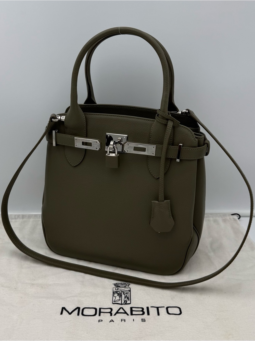 🐢MORABITO 1905 PARIS • DIVA 28 Shoulder Bag in Green w/ Silver • Made in ITALY
